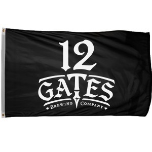 12 Gates Brewing Company flag. Black with a white logo centered