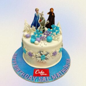 2 Kg Frozen Theme Girls Birthday Cake for girls with icy blue decorations and snowflake designs.