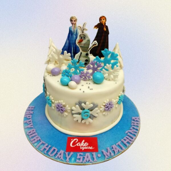 2 Kg Frozen Theme Girls Birthday Cake for girls with icy blue decorations and snowflake designs.