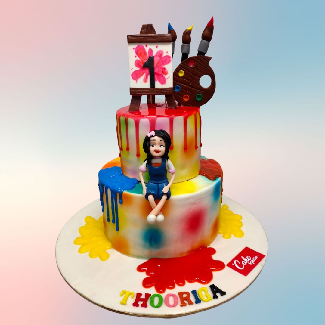 Art Cake with Palette, Brushes and Paint | Art birthday cake, Artist cake,  Painted cakes