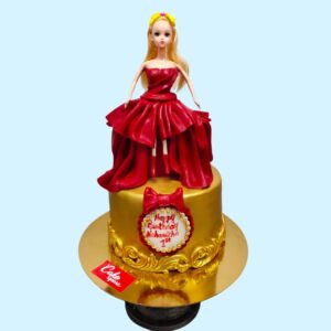 Amazing Golden Barbie Doll Girl Birthday Cake 2 Kg, a glamorous cake for a special girl’s celebration.