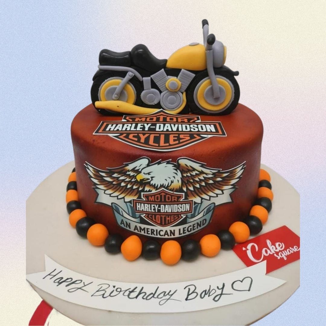 Impressive Amazing Harley-Davidson Birthday Cake 1 kg with realistic motorcycle details and iconic logo