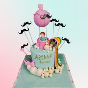 A whimsical Amazing Hot Air Balloon Theme 2 kg Cake, featuring colorful hot air balloons floating among clouds, perfect for an adventurous birthday celebration.