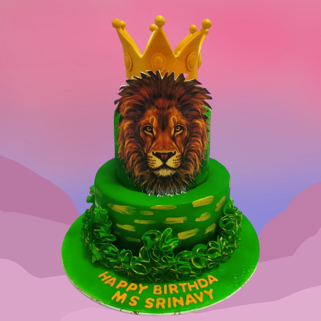 A majestic Amazing Lion Boys First Birthday Cake 4 kg, Featuring a regal lion design and bold colors, perfect for celebrating a baby boy’s first birthday.