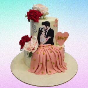 Amazing Lovely Couple Engagement Cake 4 Kg featuring a romantic couple topper, pastel colors, and intricate floral designs.