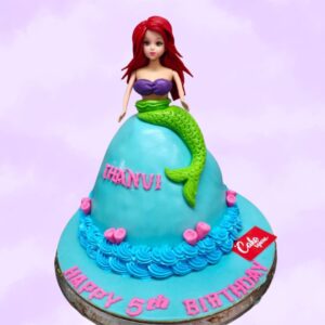 Amazing Mermaid Barbie Birthday Cake 2 Kg Two-tier blue ombre cake with Barbie doll in mermaid tail