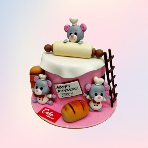 Charming Amazing Raving Ratatouille Birthday Cake 1 kg featuring Remy the rat and Parisian culinary elements