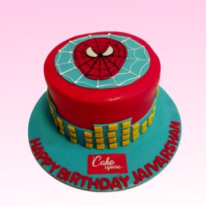 A Amazing Spiderman Birthday Cake 1kg, Featuring vibrant Spiderman designs and colors, perfect for a superhero-themed birthday celebration.