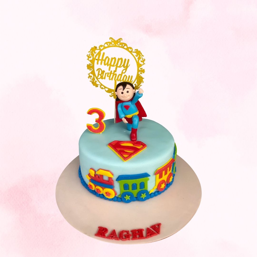 A Amazing Superman Theme Birthday Cake 1 kg, Featuring the iconic Superman logo and cape, perfect for a super celebration.