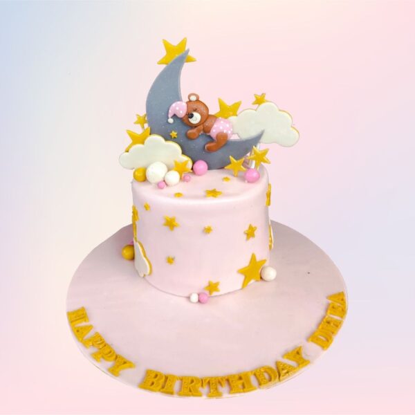 A Amazing Teddy Theme Girls Birthday Cake 1 kg, Featuring a cute teddy bear and pastel decorations, perfect for a sweet and charming birthday celebration.