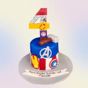 A heroic Avengers-themed boys birthday cake 1 kg, showcasing popular Avengers characters in an action-packed design.