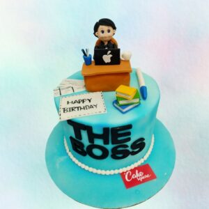 Sophisticated Awesome Boss 1 Kg Birthday Cake with professional design elements, featuring a miniature briefcase and "World's Best Boss" plaque