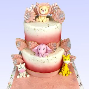 Awesome Peachy Animals Girls Birthday Cake 4 Kg. Peach-colored birthday cake with playful animal designs for girls