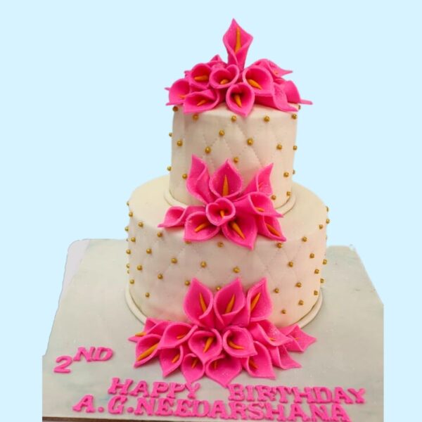 Elegant Awesome Pretty Pink Tulips Girls Birthday Cake 4 Kg adorned with lifelike pink tulip decorations and delicate floral accents