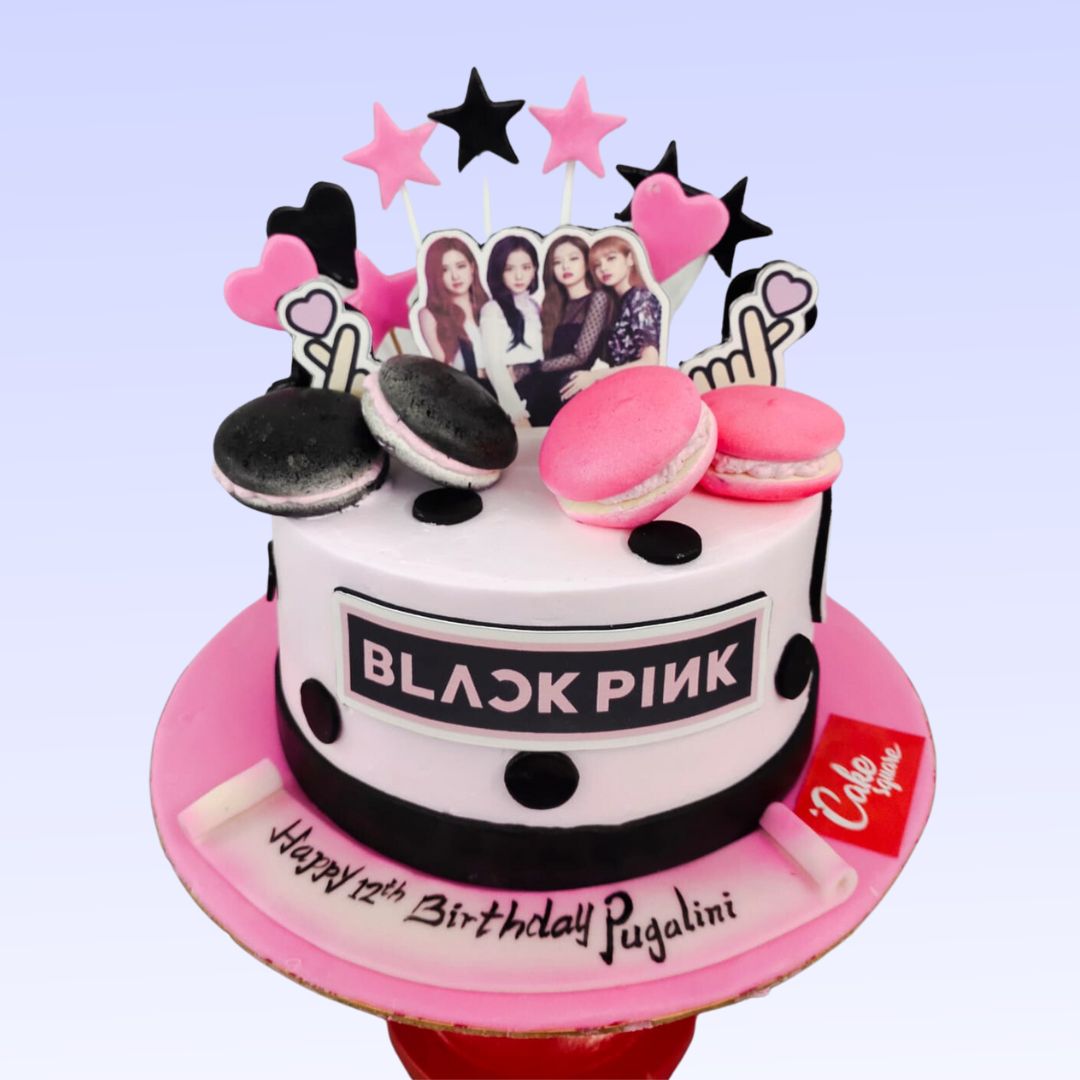 2 Tier Black Pink Bts Cake | bakehoney.com