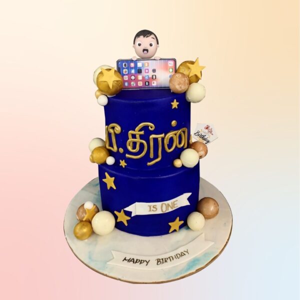 A playful 3 kg Baby with Phone birthday cake, featuring a cute baby holding a phone, perfect for a modern twist on a traditional celebration.