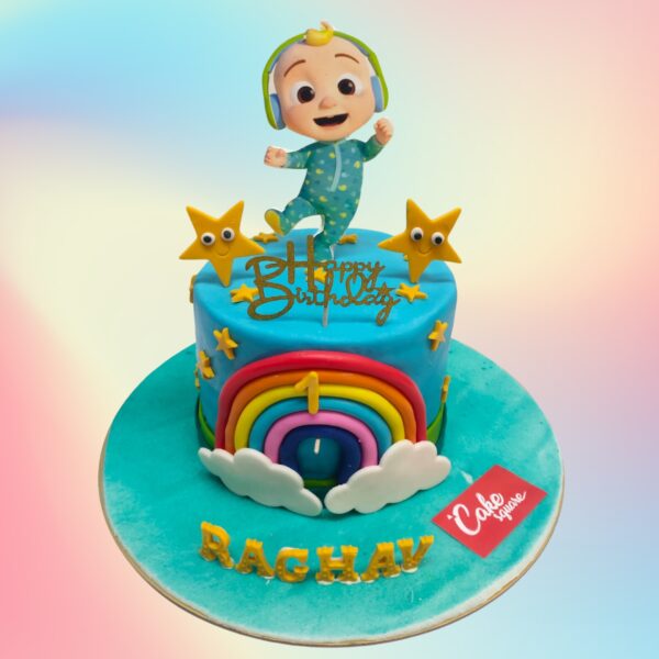 A Best Cocomelon Boys Birthday Cake 1 kg, Featuring Cocomelon character designs and cheerful colors, perfect for a joyful birthday celebration.