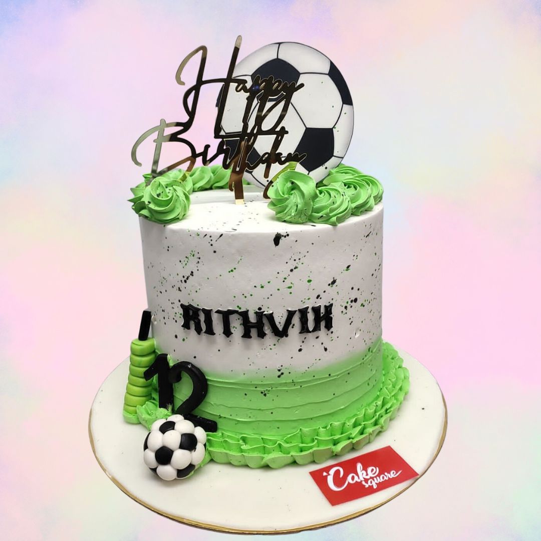 A Best Foot Ball Theme Boys Birthday Cake 1 kg, Featuring a dynamic football design and vibrant colors, ideal for young football fans.