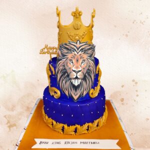 A majestic Best Lion Theme Crown Boys Birthday Cake 4 kg, featuring a regal lion with a crown, perfect for a royal celebration for young boys.