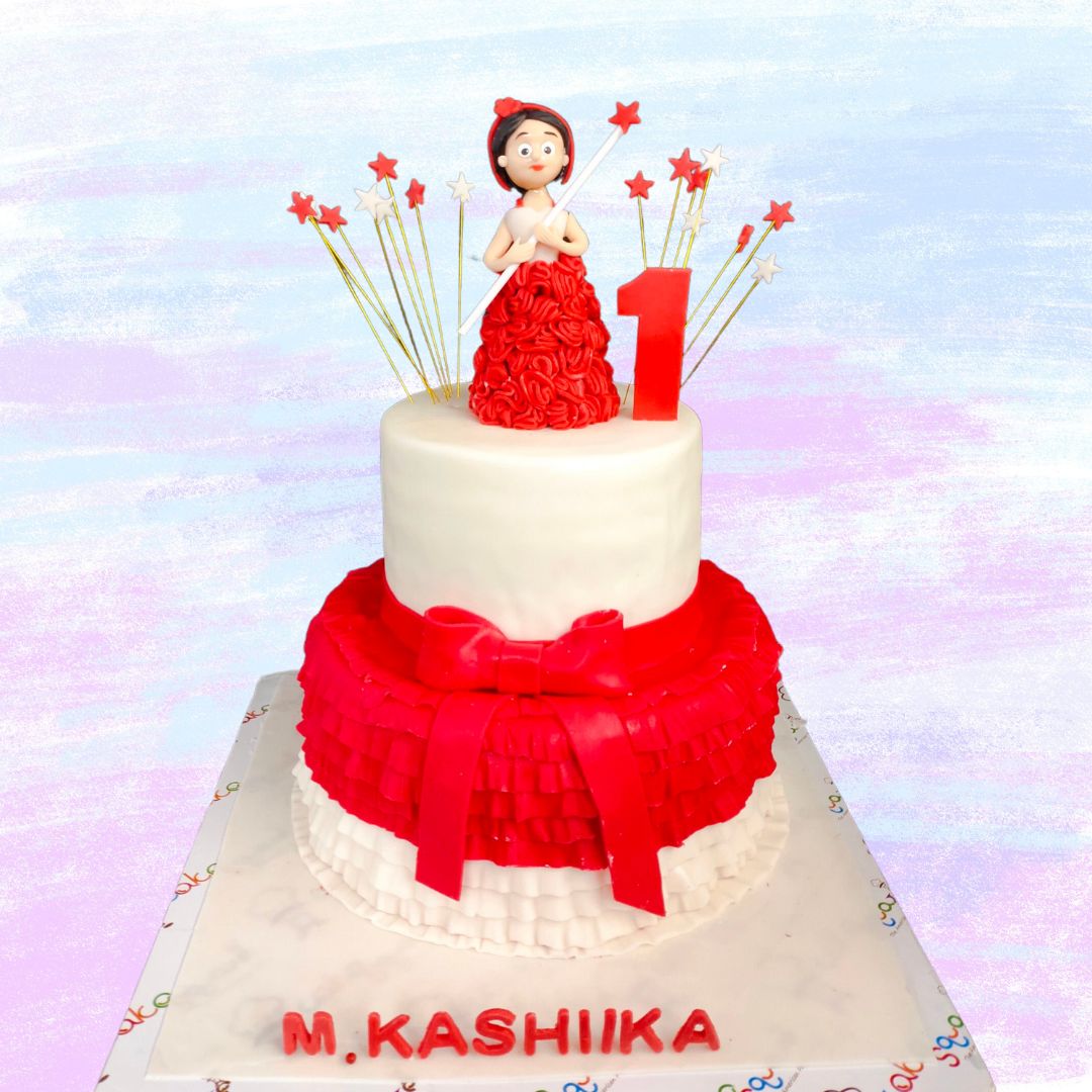 Best Little Red Girls First Birthday cake 3 Kg. Elegant red-themed first birthday cake for girls