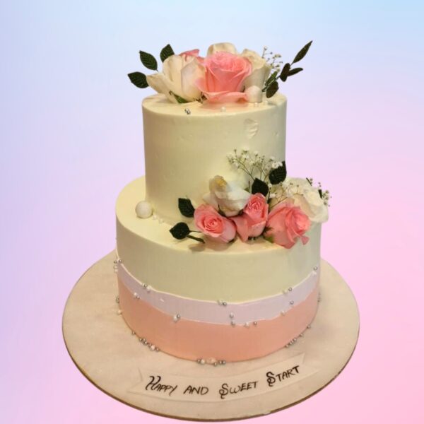 Best No Fondant Engagement-Wedding Cake 3 Kg. A sophisticated 3 kg engagement-wedding cake with a no-fondant design, featuring smooth buttercream frosting and elegant decorations.