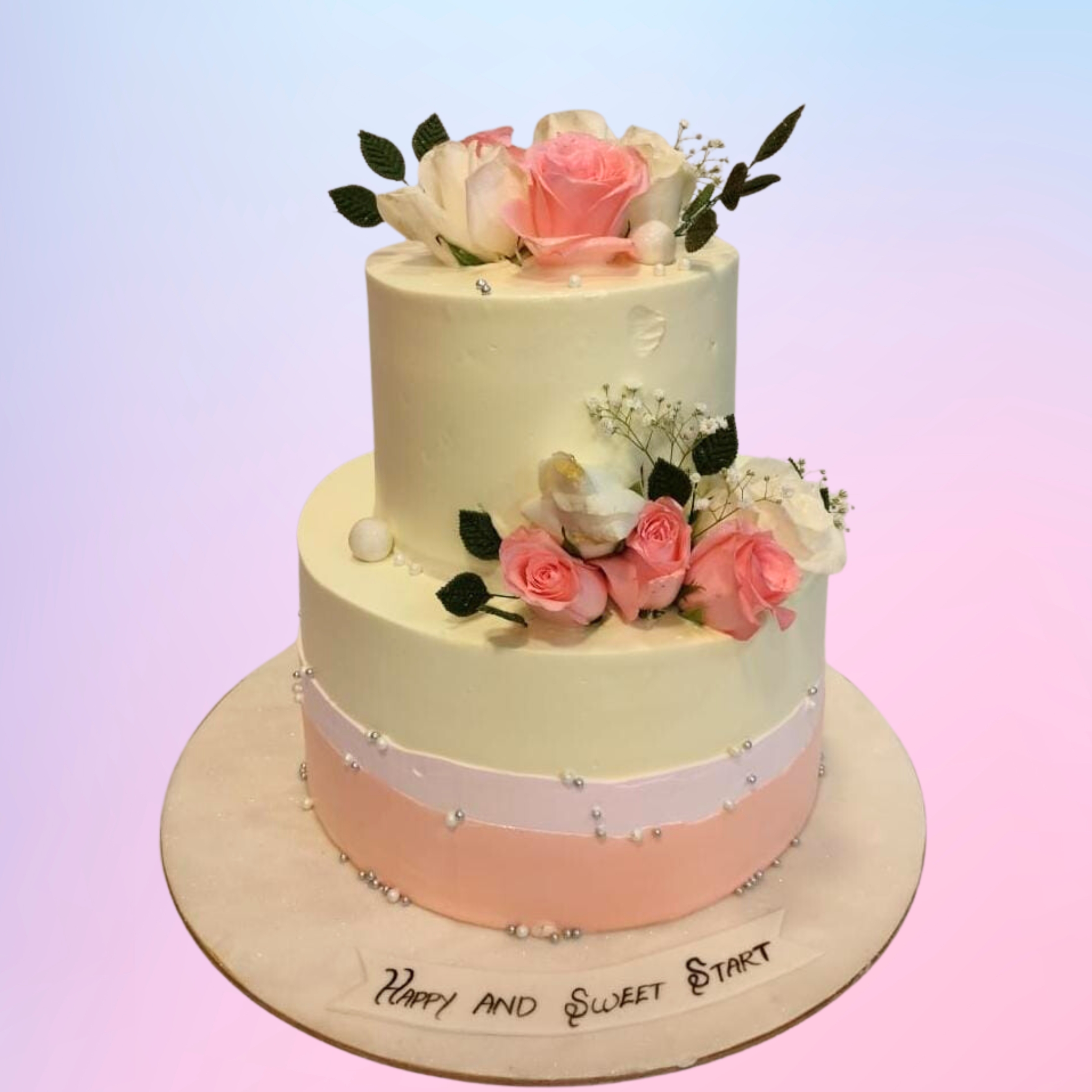 Best No Fondant Engagement-Wedding Cake 3 Kg. A sophisticated 3 kg engagement-wedding cake with a no-fondant design, featuring smooth buttercream frosting and elegant decorations.