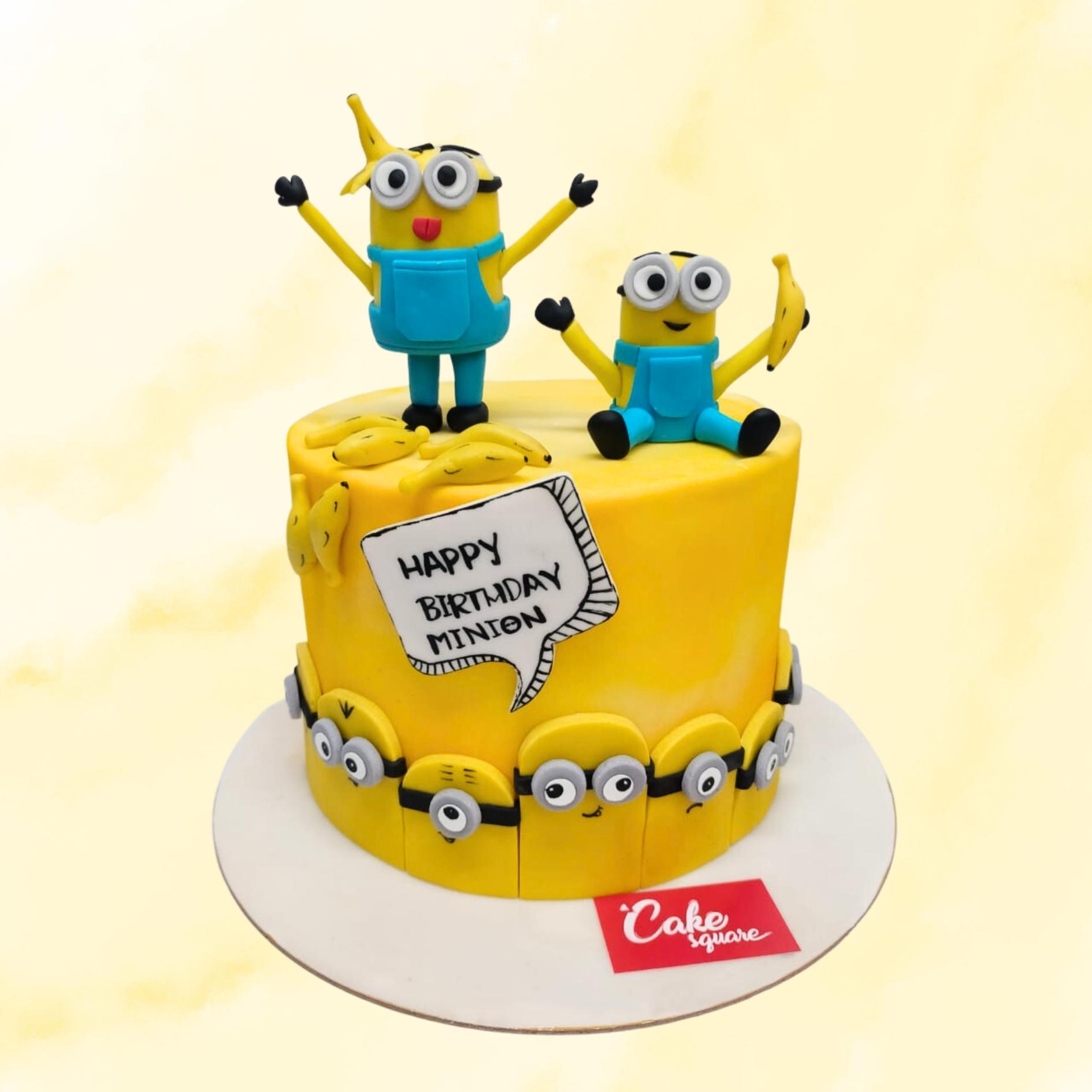 Best Pretty Minion Birthday Cake 2 Kg - round cake decorated with adorable Minion characters and vibrant yellow and blue colors