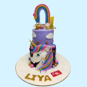 Best Pretty Purple Unicorn Girls Birthday Cake 4 Kg. Lavish purple unicorn cake with sparkles and rainbow mane for a girl's birthday