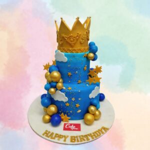 "Best Prince Birthday Cake 4 kg. Elegant 4kg blue and gold prince-themed birthday cake with crown topper"