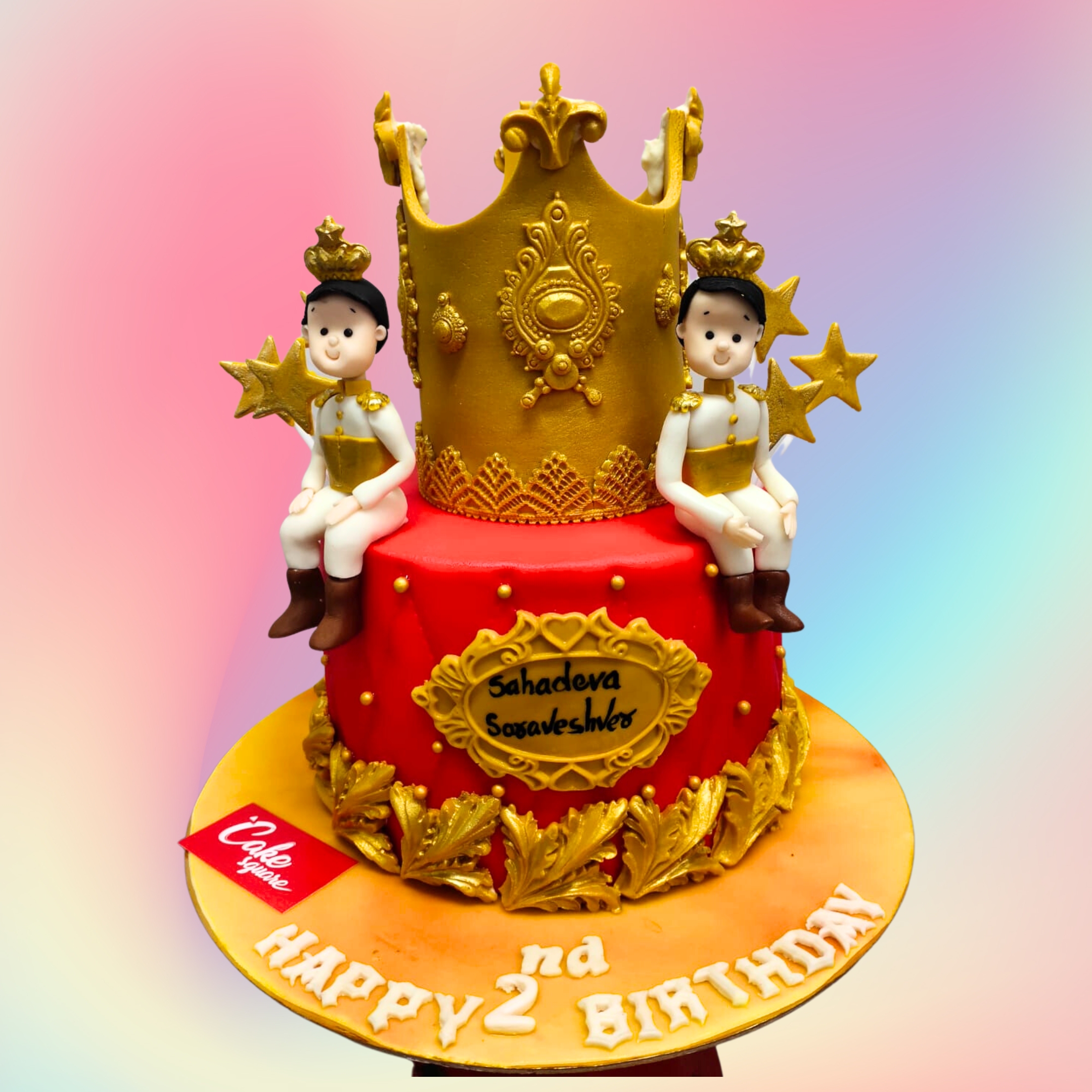 A Best Twins Prince Theme 2nd Birthday Cake 1kg, Featuring regal prince designs and elegant details, perfect for celebrating twin boys’ second birthday.