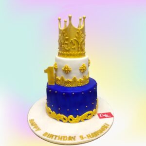 Blue Crown Theme Kids First Birthday Cake 5 Kg for kids with royal decorations and intricate details.