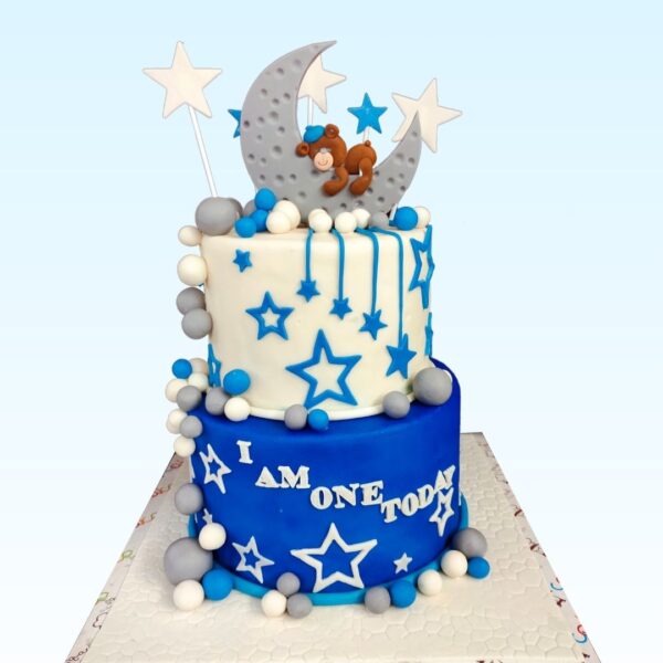 Blue Teddy Bear First Birthday Cake 4 Kg, a charming cake for a special celebration.