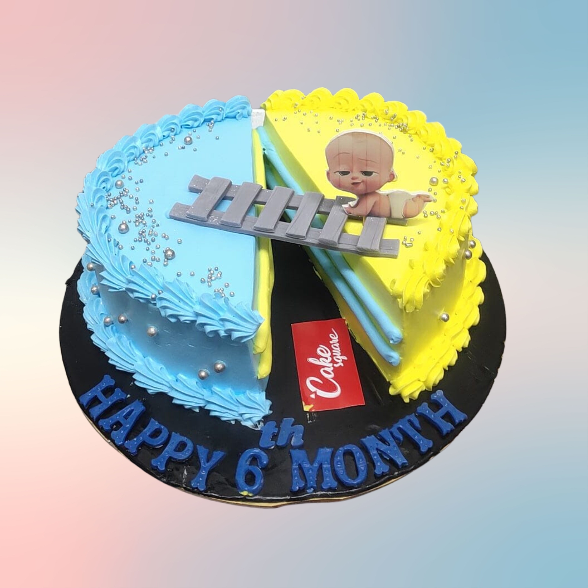 "Boss Baby Theme Half Birthday Cake 1 Kg with playful Boss Baby decorations, perfect for a bold and fun half-birthday celebration."