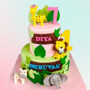 Brilliant Baby Animals First Birthday Cakes 5 Kg. A delightful cake featuring adorable baby animals, perfect for a first birthday celebration.