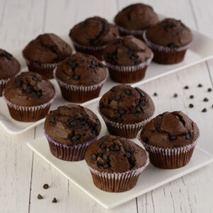 Chocolate Chip Muffin 50 gms. Moist chocolate chip muffin, 50 grams, studded with visible chocolate chips.