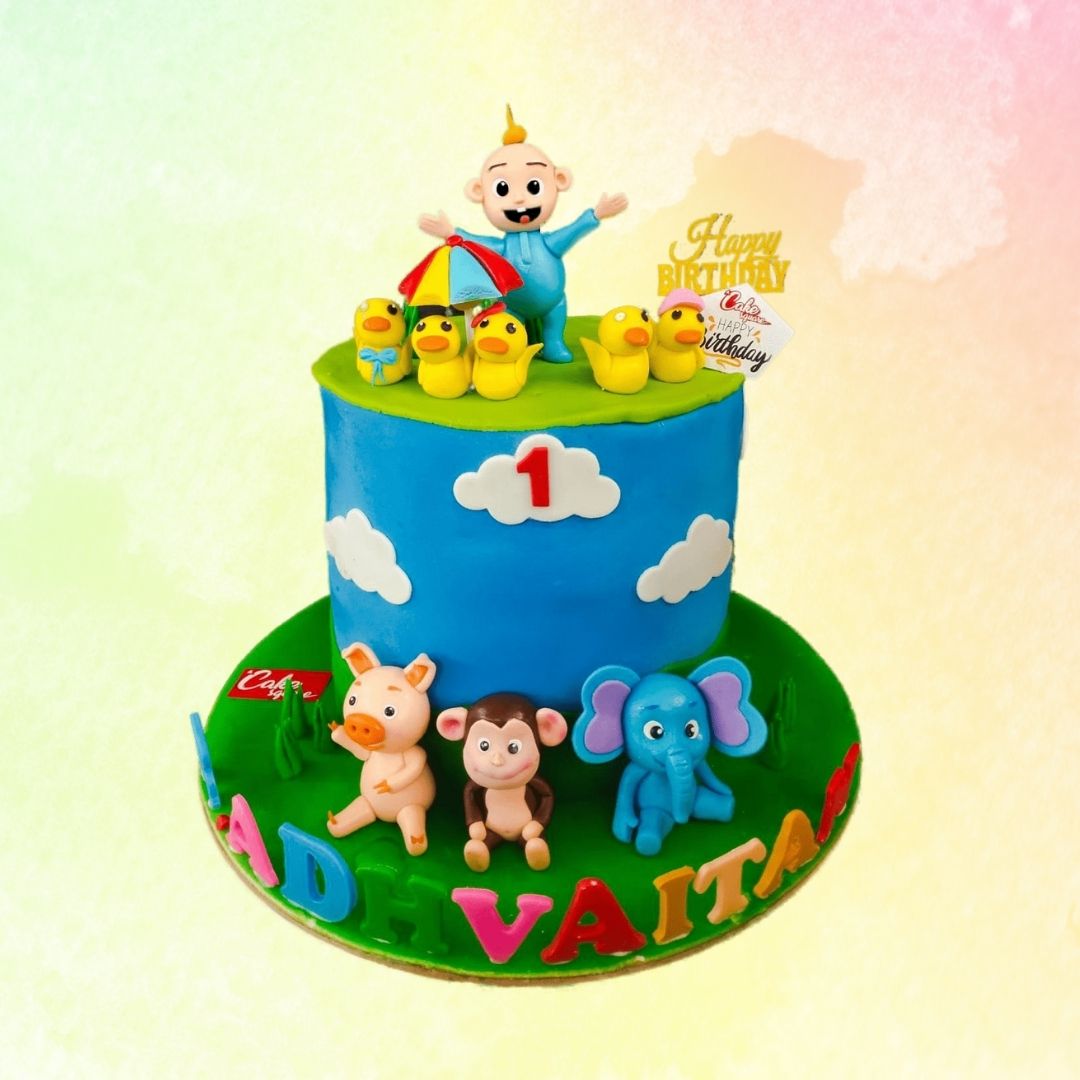 A delightful 2 kg Cocomelon-themed birthday cake, featuring the Cocomelon logo and characters in a colorful, playful design, perfect for toddlers and young children.