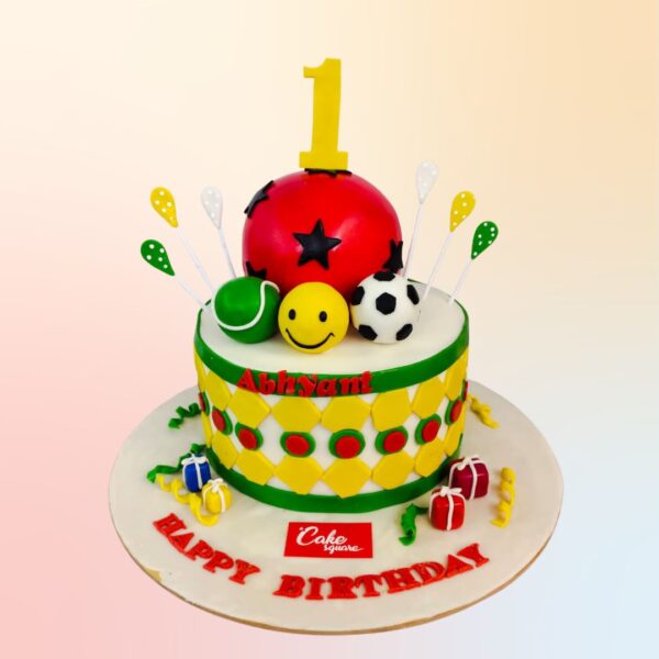 A Colourful Balls Kids Birthday Cake 1 kg, Featuring vibrant, multi-colored ball decorations, perfect for a fun and festive birthday celebration.