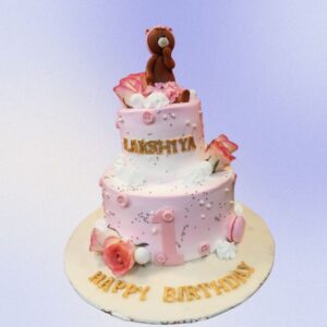 Creamy Teddy No Fondant Girls First Birthday Cake 4 Kg, featuring a charming teddy design without fondant.