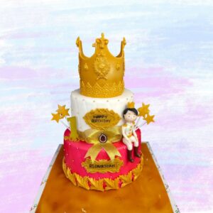 A regal Crown First Birthday Boys Cake 3 kg, designed with a golden crown and royal blue details, perfect for a baby boy’s milestone celebration.