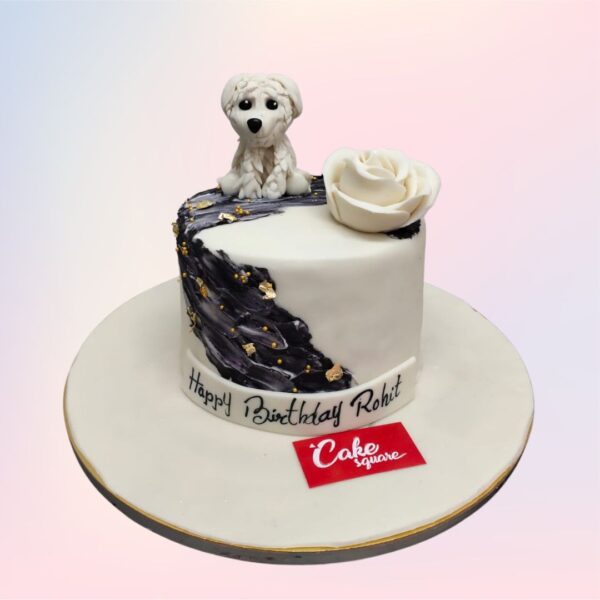 Darling Dogs Fancy Birthday Cake 1 Kg adorned with fondant puppies in fancy outfits, pastel colors, and elegant decor, creating a whimsical and sophisticated canine celebration.