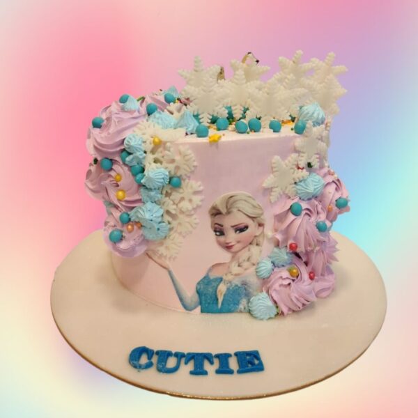 Frozen No Fondant Girls Birthday Cake 1 Kg for girls without fondant, featuring creamy decorations and icy designs.