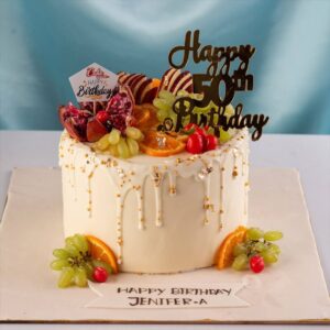 Full of Fruits 2 Kg Chocolate Drip Birthday Cake. Decadent chocolate drip cake bursting with fresh fruits, ideal for large birthday gatherings