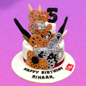 A Gear Theme Birthday Cakes for Boys 3 kg, Featuring a cool gear design and bold colors, perfect for a fun and adventurous birthday celebration.