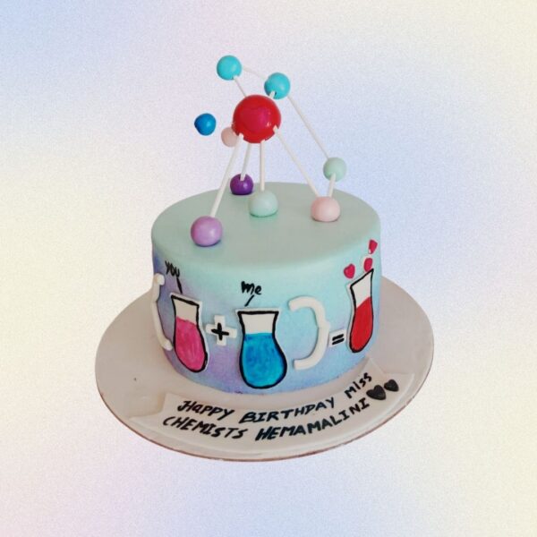 Creative Genius Chemist Birthday Cake 1 Kg with chemistry theme, featuring beakers and colorful "chemicals"