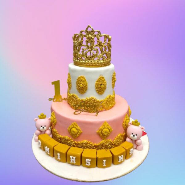 Glittering Crown Girls First Birthday Cake 5 Kg for girls with sparkling decorations and elegant design.