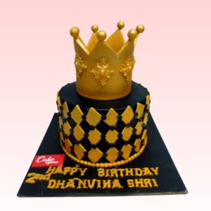 A Gold Crown Little Boys 2nd Birthday Cake 1 kg, Featuring a regal gold crown design and elegant details, perfect for a royal second birthday celebration.