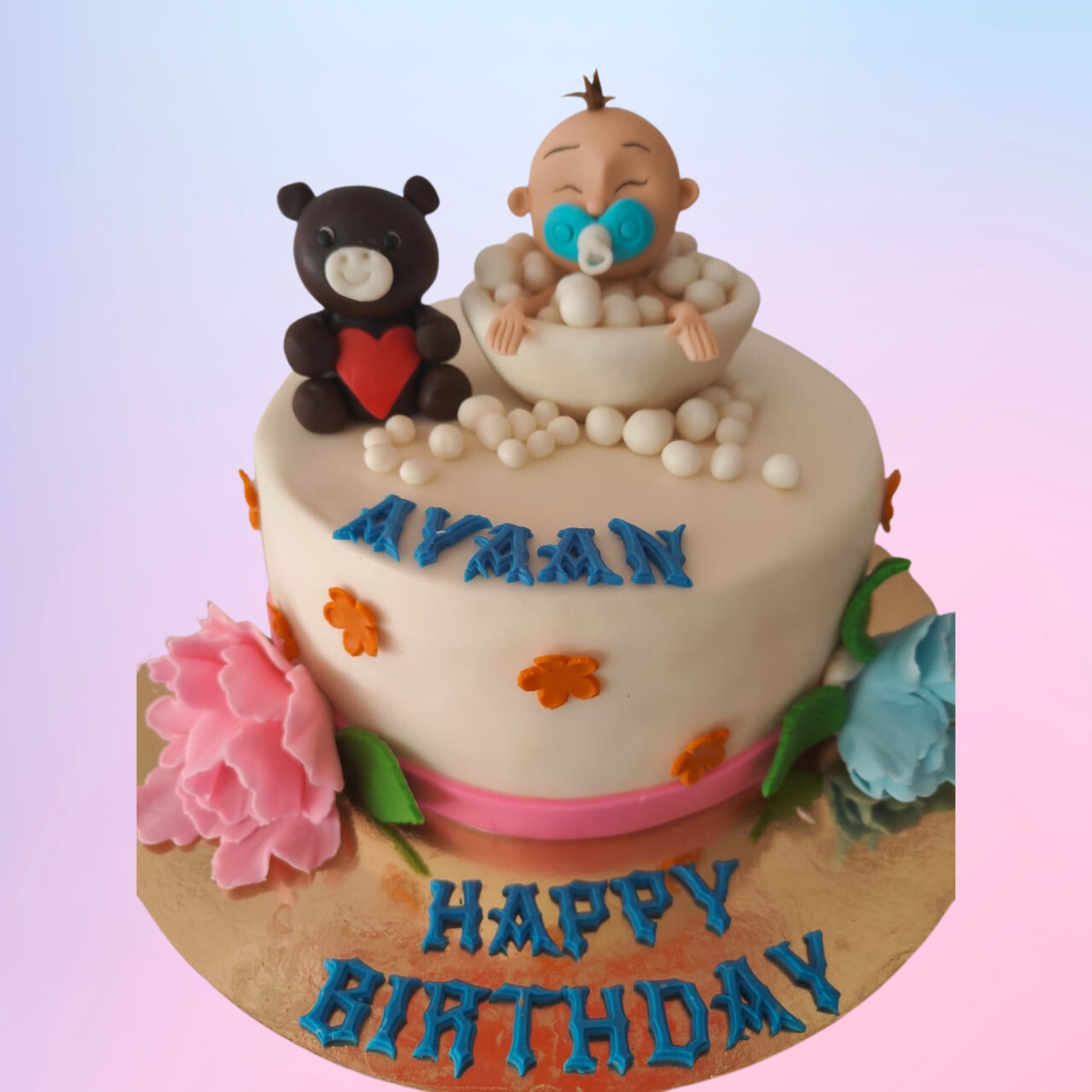 "Half Birthday Designer Cake 1 Kg with stylish and elegant decorations, perfect for a chic half-birthday celebration."