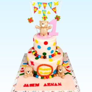 Happy Teddy First Birthday Cake 3 Kg, perfect for a joyful celebration.