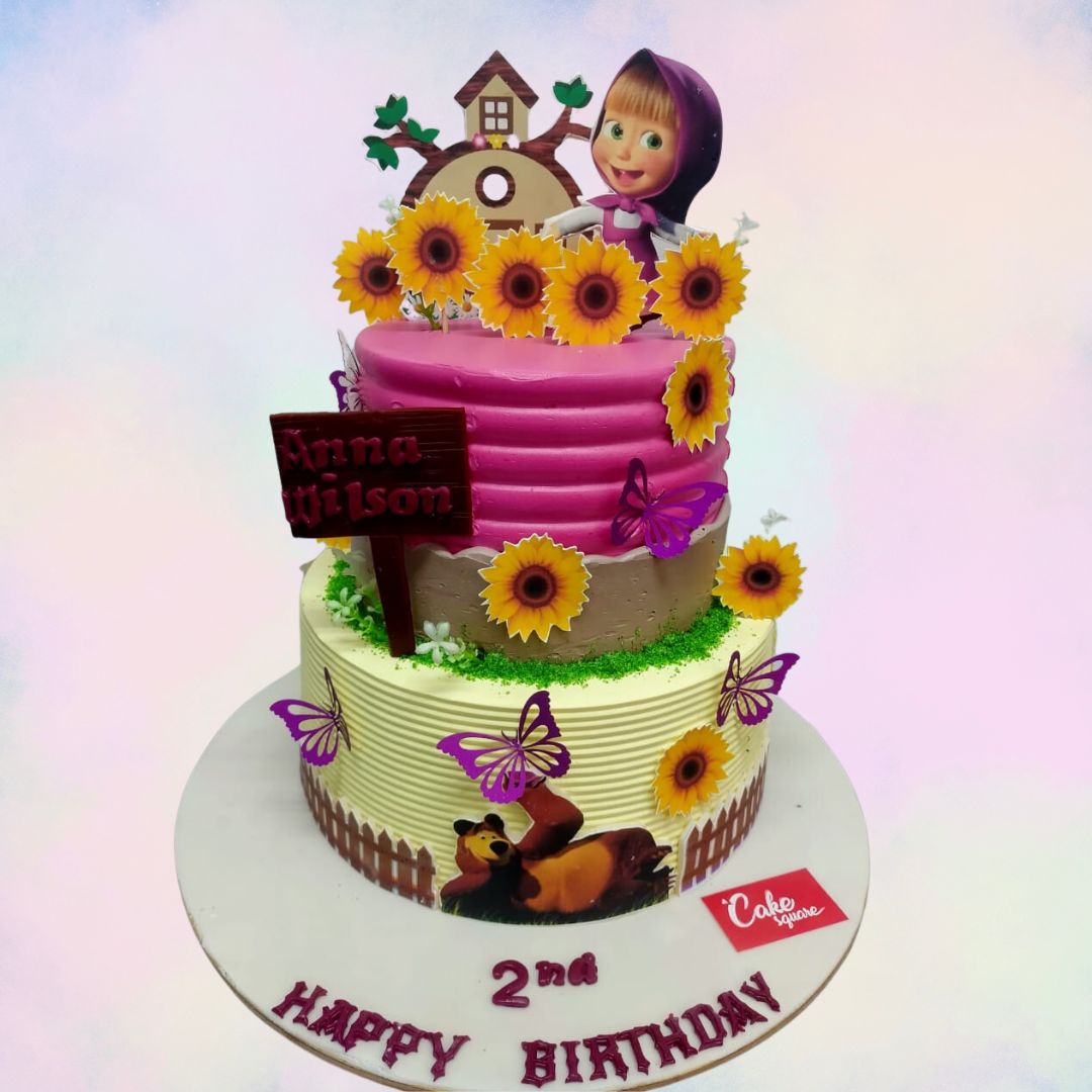 Masha And Bear Theme Girls First Birthday Cake 95 - Cake Square Chennai ...