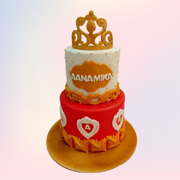 Mesmerising Crown Girls First Birthday Cake 5 Kg for girls with gold accents and delicate details.